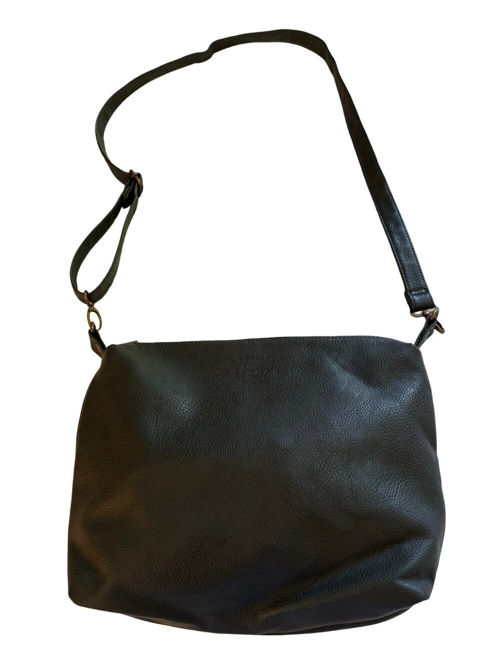 Vintage G.H. Bass Pebbled Leather Purse Dark Green Slouchy Crossbody Adj Strap